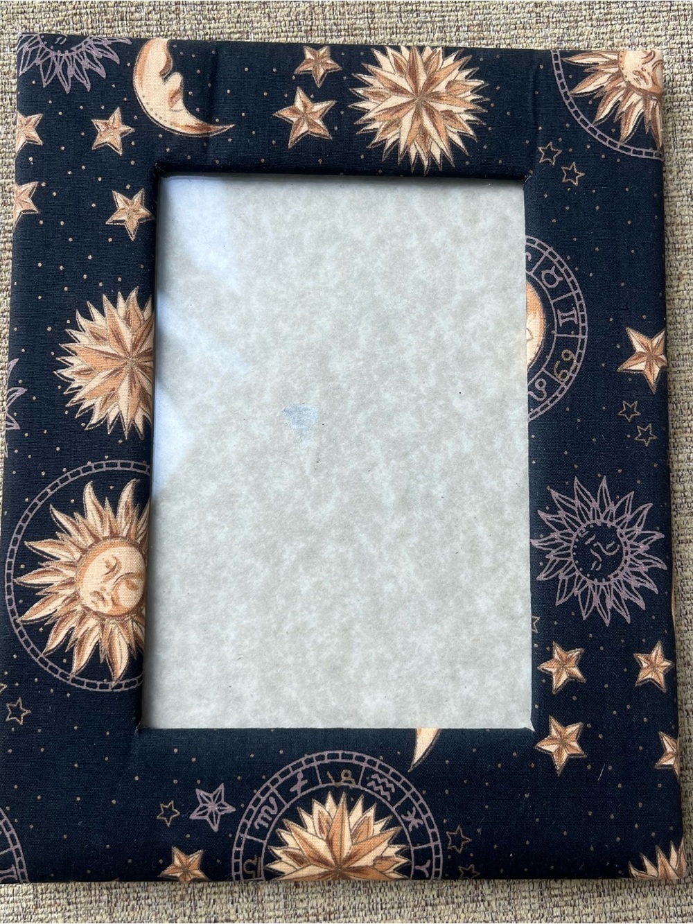 Vintage 90s Whimsigoth Celestial Fabric Picture Frame Sun Moon Velvet Back